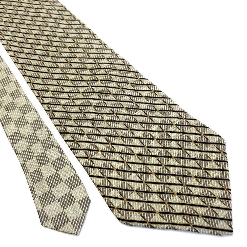 Nautica Tan Woven Short Wide Striped Geometric Silk Tie